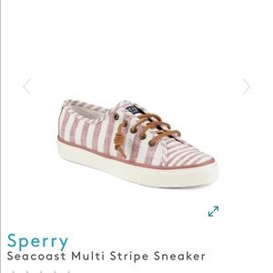 Red and white striped sperry sneakers